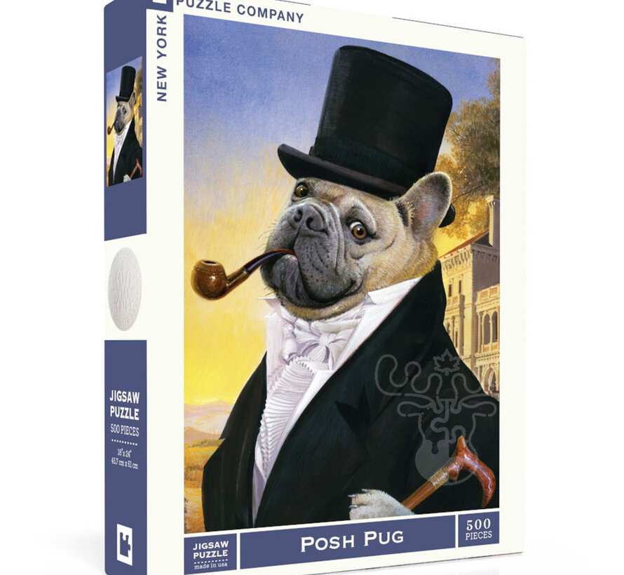 New York Puzzle Co. Bill Mayer: Posh Pug Puzzle 500pcs