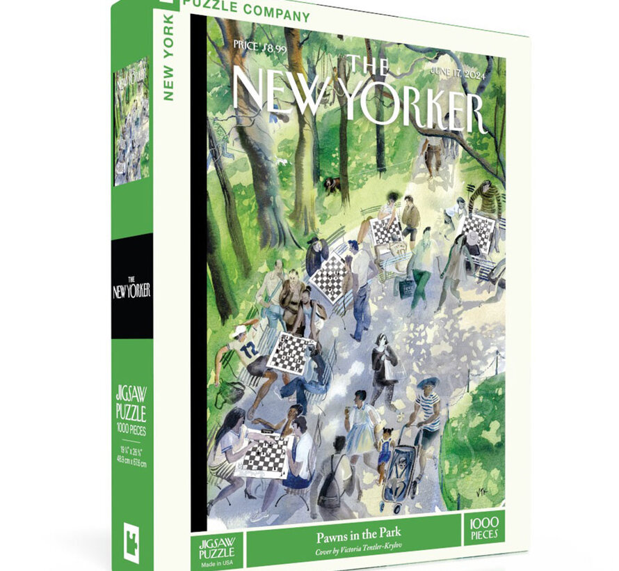 New York Puzzle Co. The New Yorker: Pawns in the Park Puzzle 1000pcs