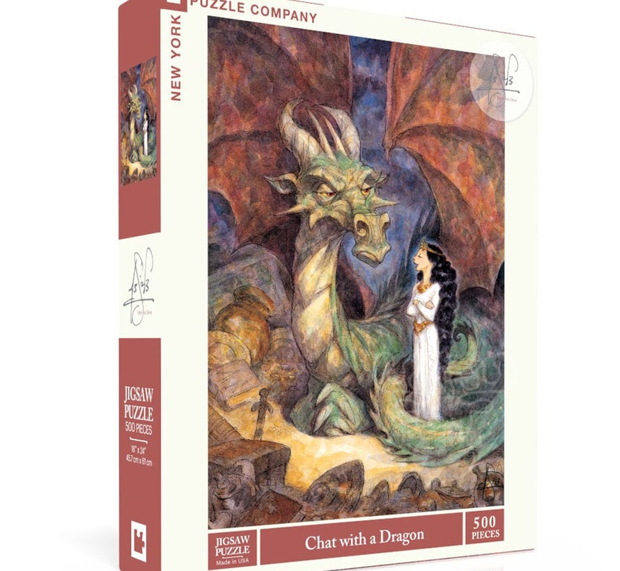 New York Puzzle Co. Peter de Sève: Chat with a Dragon Puzzle 500pcs