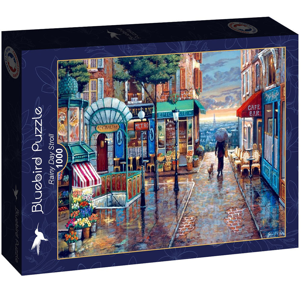 Cobble Hill 'Rainy Day Stroll' 1000-Piece Jigsaw Puzzle - Paris Eiffel Tower Scene, 19x27 Inches, Includes Poster