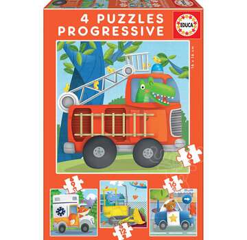 Educa Borras Educa 4 Progressive Puzzles - Vehicles 6, 9, 12, 16pcs