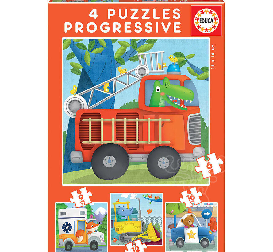 Educa 4 Progressive Puzzles - Vehicles 6, 9, 12, 16pcs