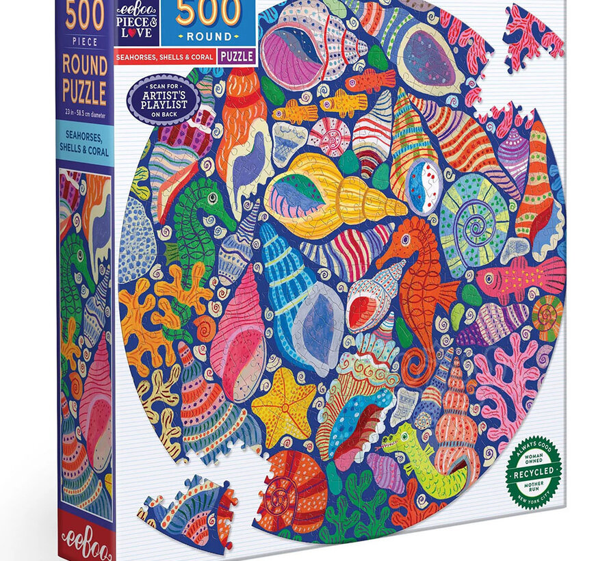 eeBoo Seahorses, Shells & Coral Round Puzzle 500pcs