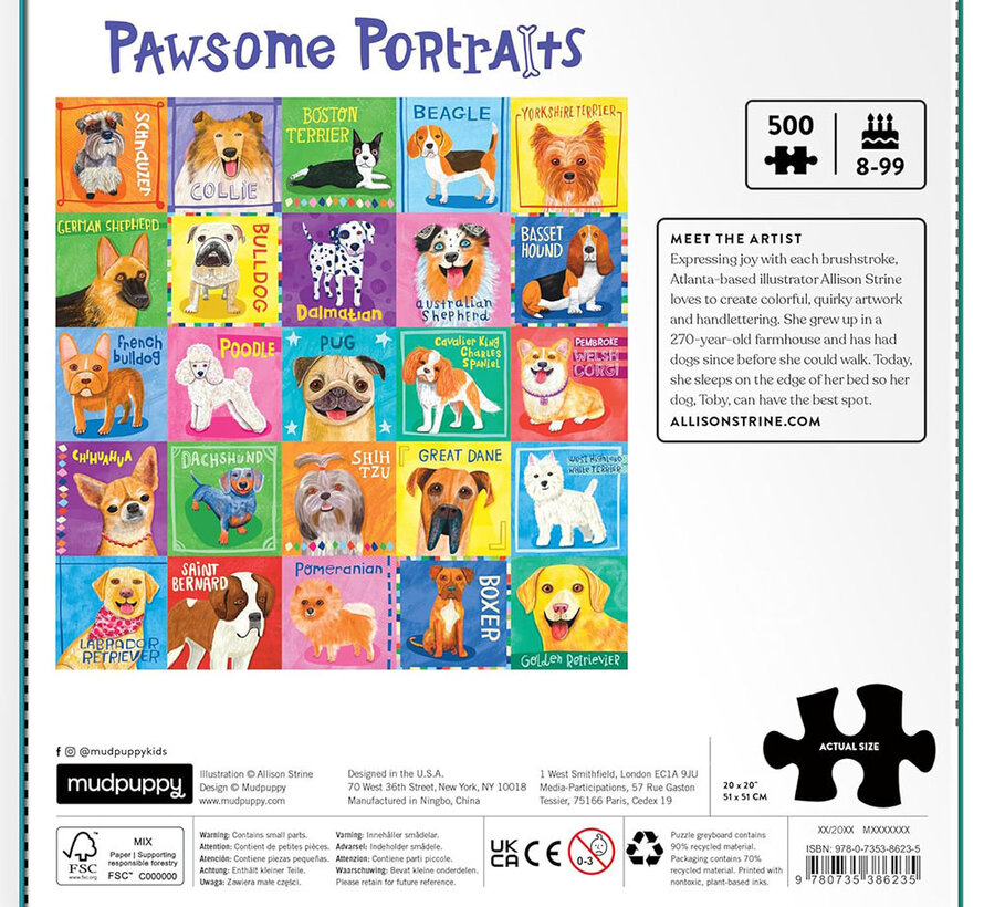 Mudpuppy Pawsome Portraits Puzzle 500pcs