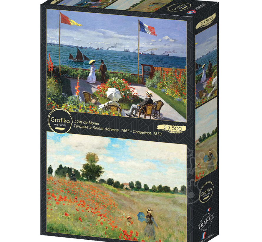 Grafika L'Art de Monet (Monet's Art) : Garden at Sainte Adresse, 1867 - Poppy Field Near Argentueil, 1873 Puzzle 2 x 500pcs