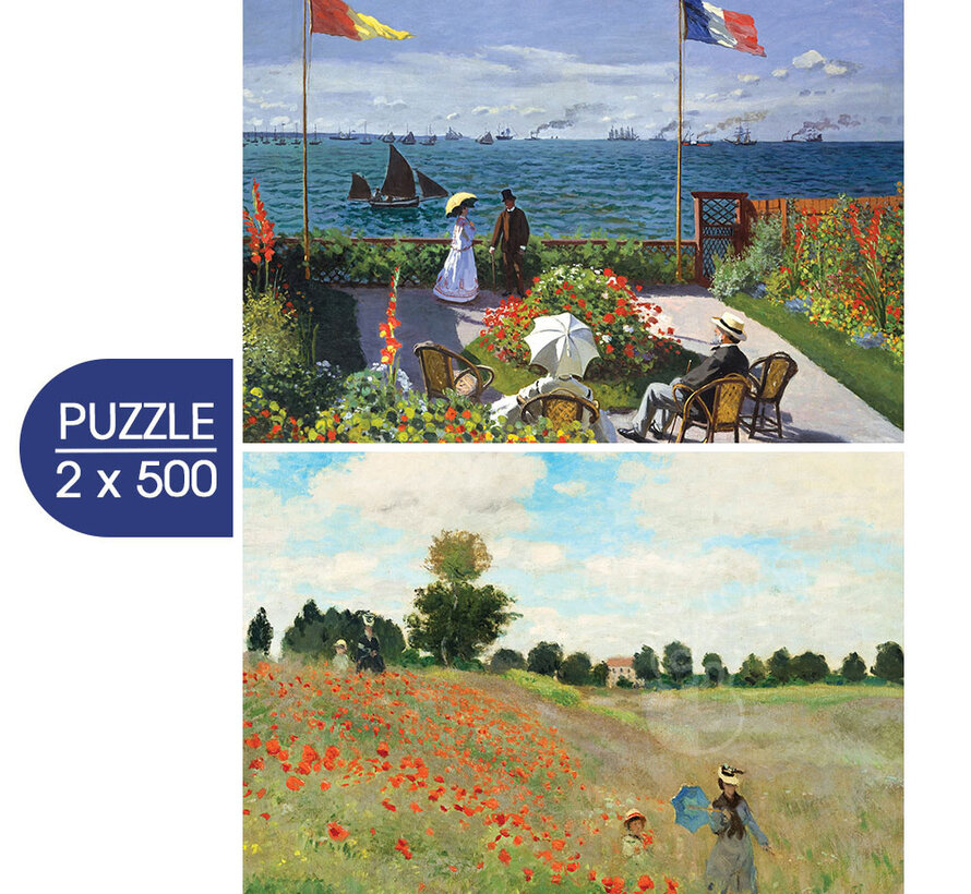 Grafika L'Art de Monet (Monet's Art) : Garden at Sainte Adresse, 1867 - Poppy Field Near Argentueil, 1873 Puzzle 2 x 500pcs