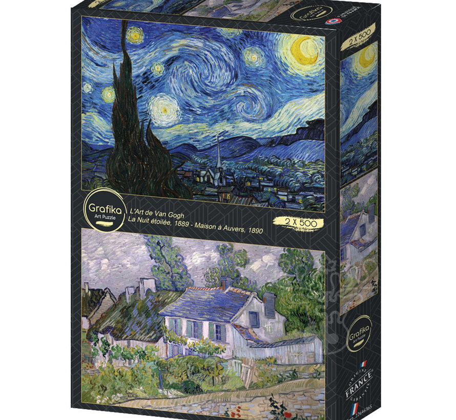 Grafika L'Art de Van Gogh (Van Gogh's Art) : Starry Night, 1889 - Houses at Auvers, 1890 Puzzle 2 x 500pcs