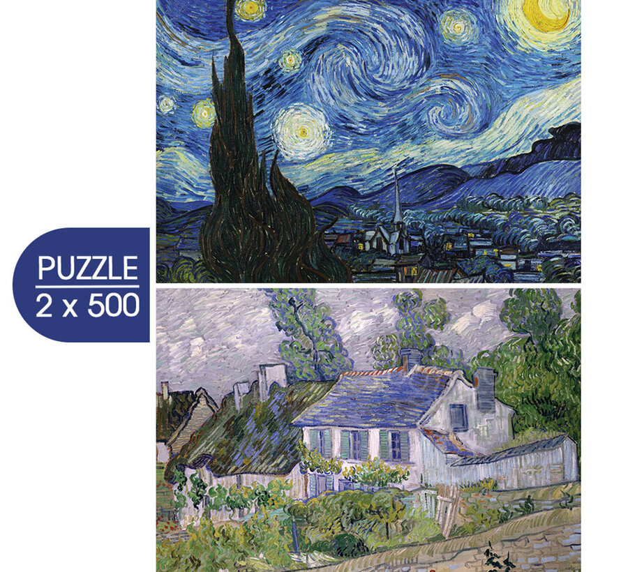 Grafika L'Art de Van Gogh (Van Gogh's Art) : Starry Night, 1889 - Houses at Auvers, 1890 Puzzle 2 x 500pcs