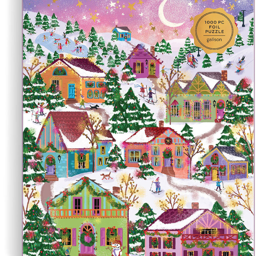 Galison Joy Laforme Snowcap Village Foil Puzzle 1000pcs