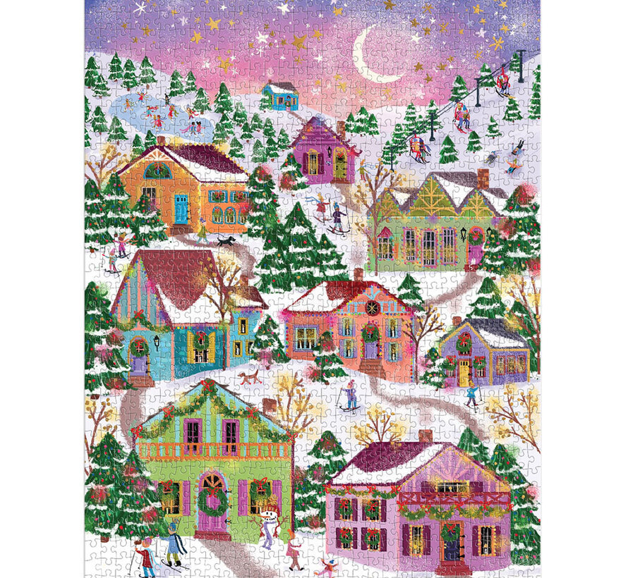 Galison Joy Laforme Snowcap Village Foil Puzzle 1000pcs
