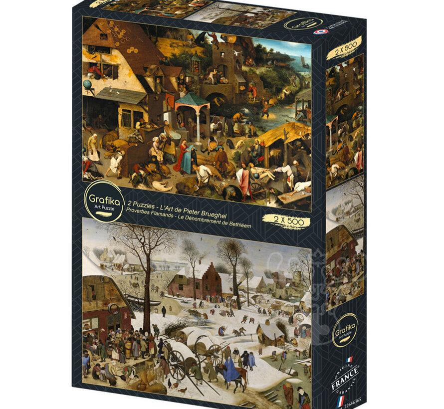 Grafika L’Art de Pieter Brueghel ( Peter Brueghel’s Art) : Proverbes Flamands Le Dénombrement de Bethléem Puzzle 2 x 500pcs