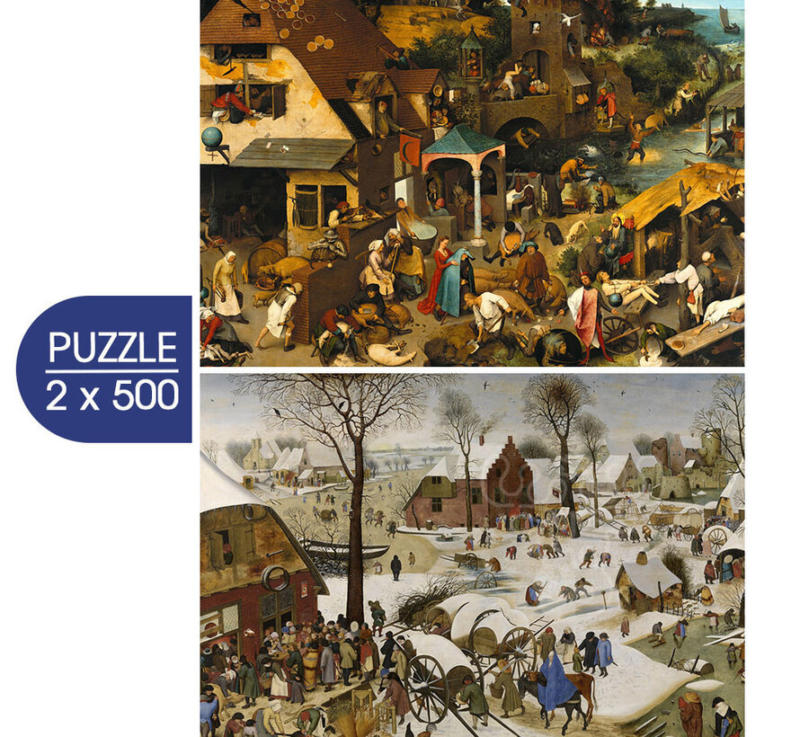 Grafika L’Art de Pieter Brueghel ( Peter Brueghel’s Art) : Proverbes Flamands Le Dénombrement de Bethléem Puzzle 2 x 500pcs