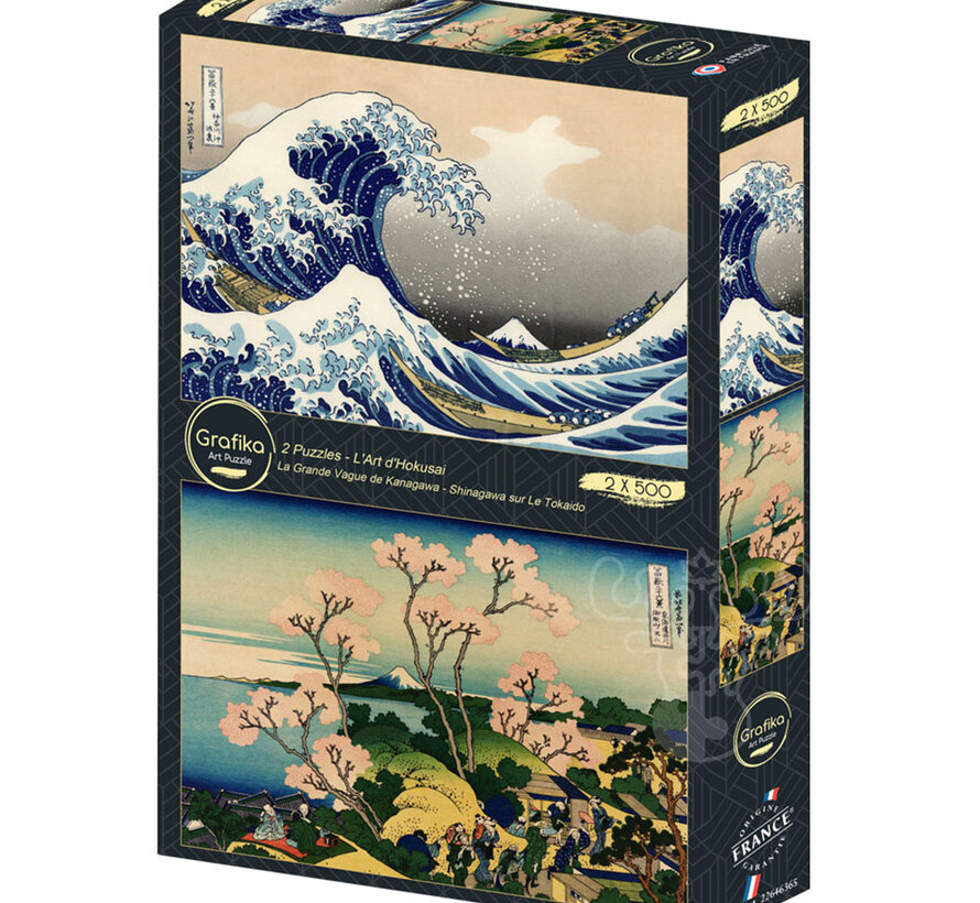 Grafika The Art of Hokusai : La Grande Vague de Kanagawa - Shinagawa sur Le Tokaido Puzzle 2 x 500pcs