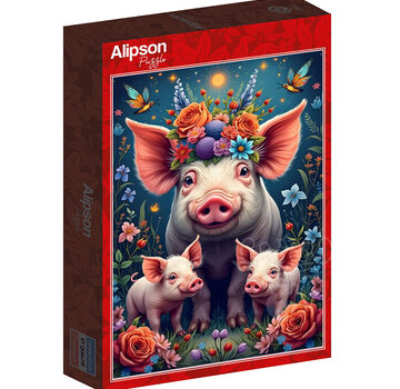 Alipson Puzzle Alipson Famille Cochon en Promenade (Pig Family out for a Walk) Puzzle 1000pcs