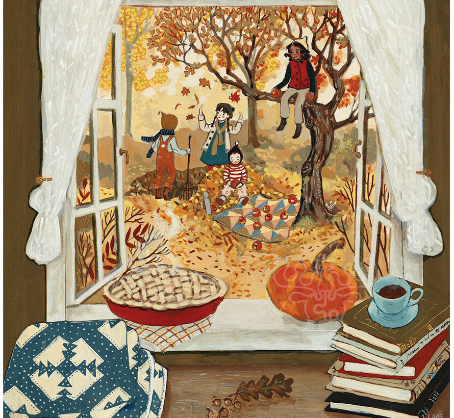 New York Puzzle Co. Loré Pemberton: Autumn's Window Mini Puzzle 100pcs