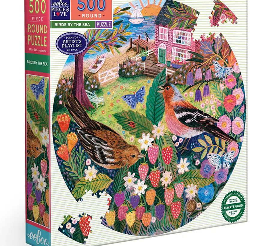 eeBoo Birds by the Sea  Round Puzzle 500pcs