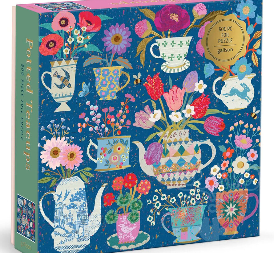 Galison Potted Teacups Foil Puzzle 500pcs
