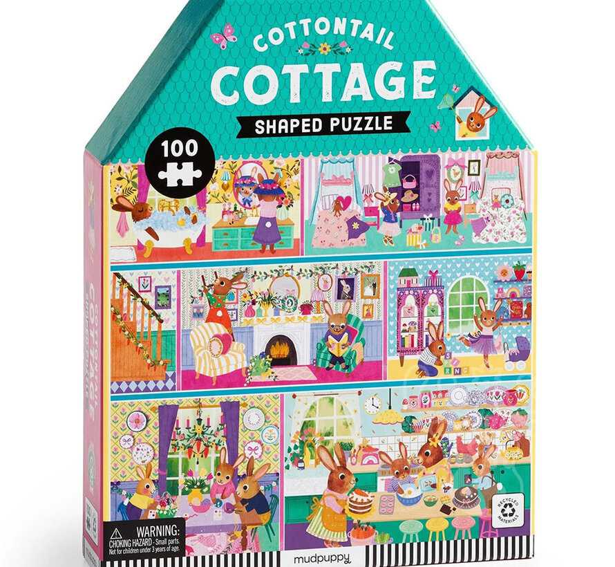 Mudpuppy Cottontail Cottage Shaped Puzzle 100pcs