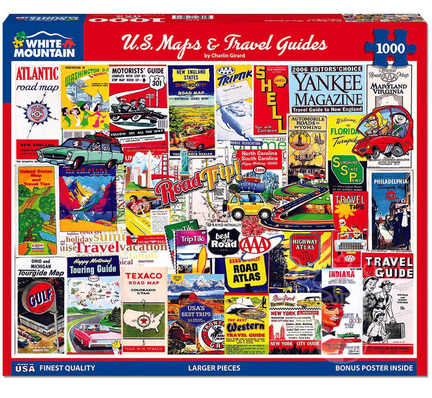 White Mountain US Maps & Travel Guides Puzzle 1000pcs
