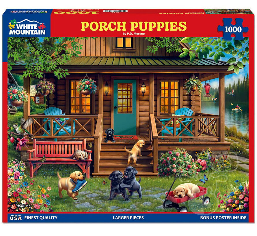 White Mountain Porch Puppies Puzzle 1000pcs