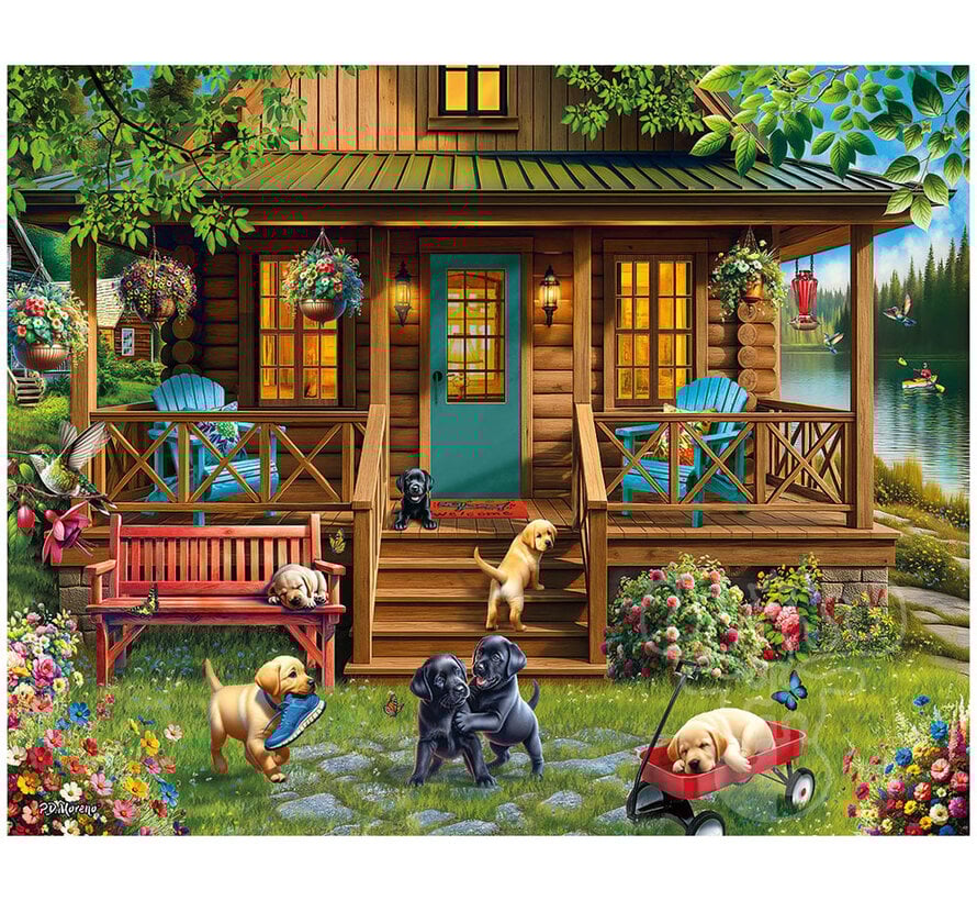 White Mountain Porch Puppies Puzzle 1000pcs