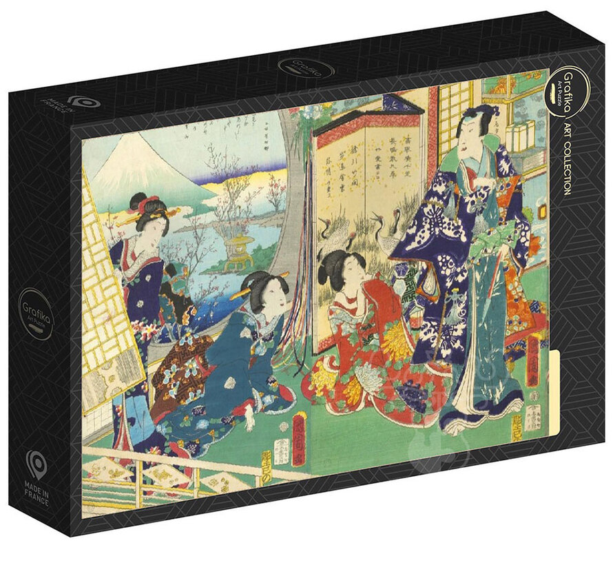 Grafika Utagawa Kunichika - Prince Genji Visiting a Residence Overlooking Mount Fuji Puzzle 1000pcs