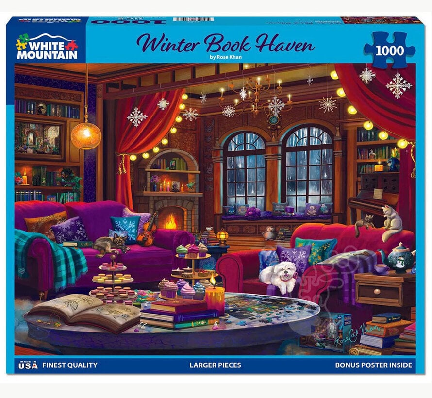 White Mountain Winter Book Haven Puzzle 1000pcs