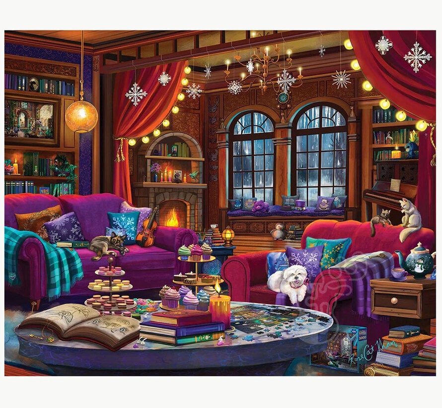 White Mountain Winter Book Haven Puzzle 1000pcs