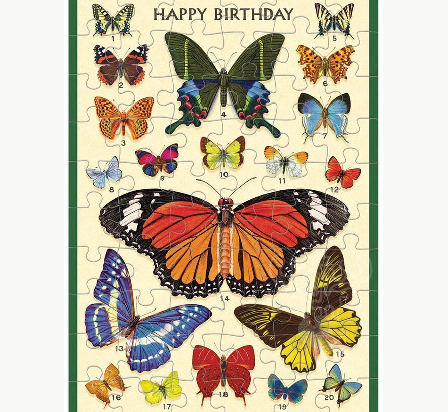 Cavallini Happy Birthday Butterflies Greeting Card Puzzle 60pcs