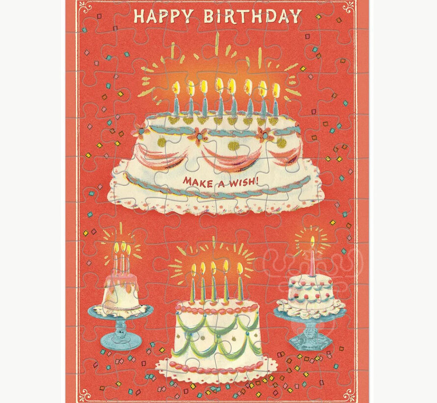 Cavallini Happy Birthday Cake Greeting Card Puzzle 60pcs
