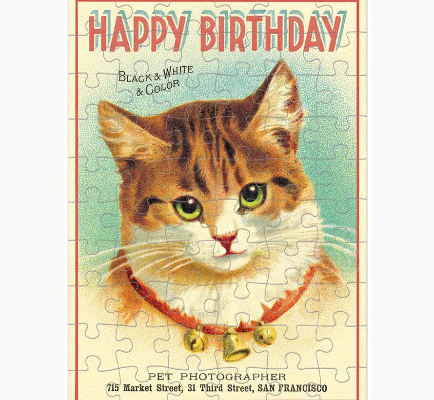 Cavallini Happy Birthday Cat Greeting Card Puzzle 60pcs