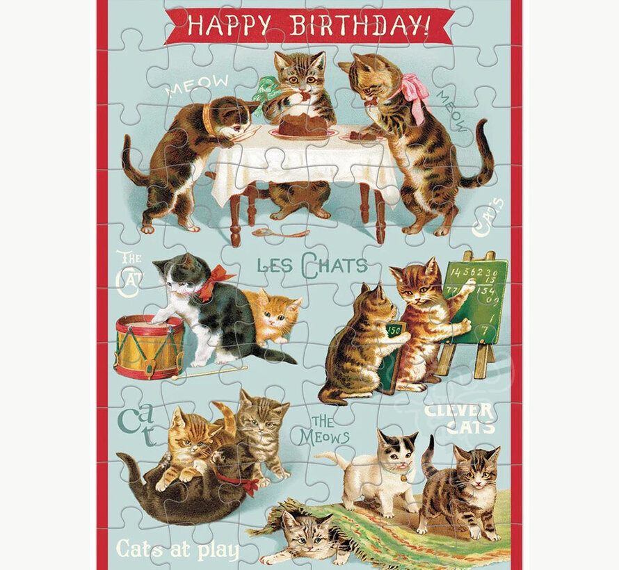 Cavallini Happy Birthday Cat's Play Greeting Card Puzzle 60pcs