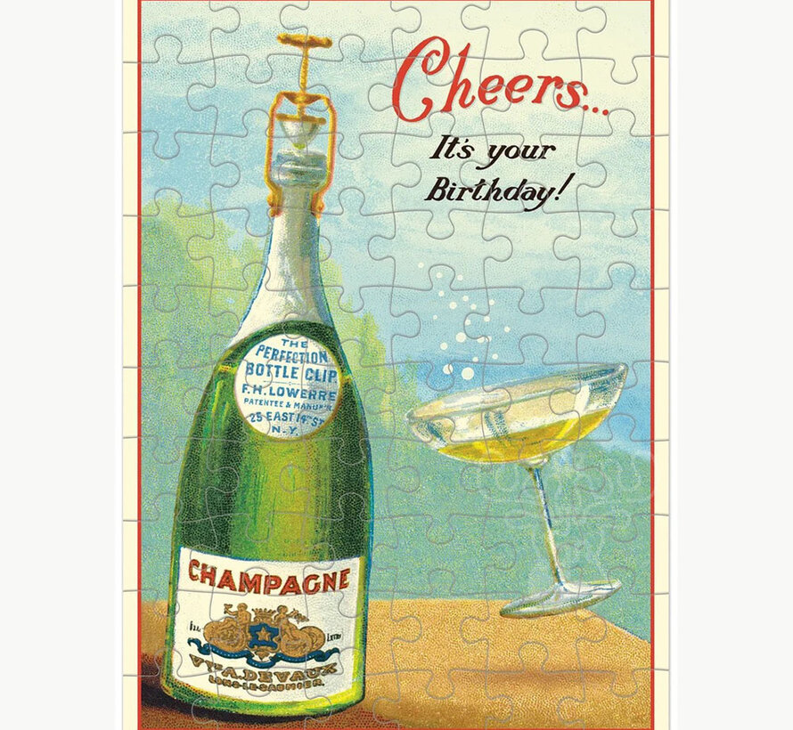 Cavallini Happy Birthday Champagne Greeting Card Puzzle 60pcs