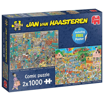 Jumbo Jumbo Jan van Haasteren - The Music Shop & Holiday Jitters Puzzle 2 x 1000pcs