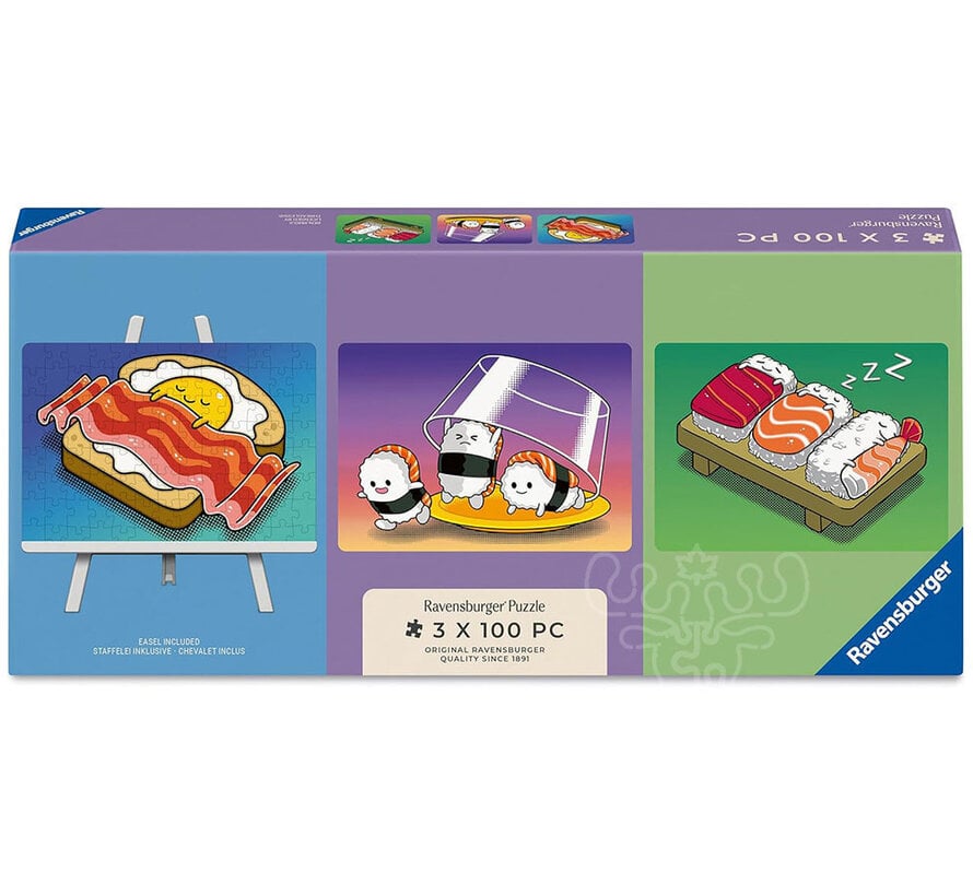 Ravensburger Kawaii Breakfast, Lunch & Dinner Mini Puzzle 3 x 100pcs with Easel