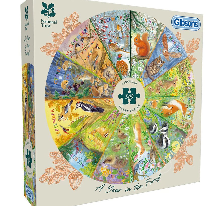 Gibsons A Year in the Forest, National Trust Circular Puzzle 500pcs