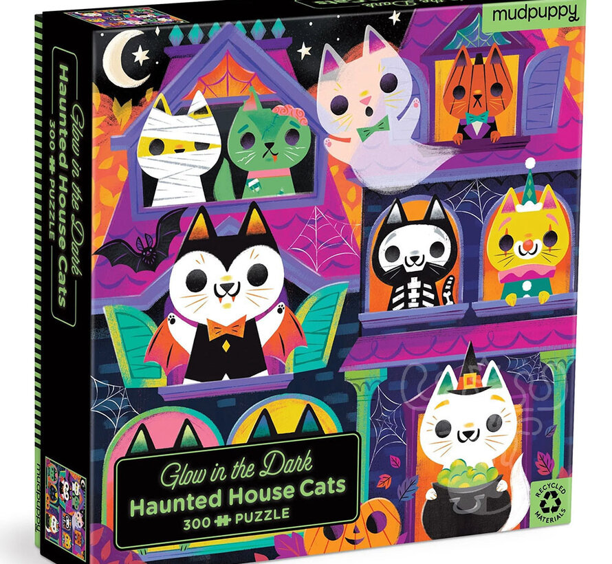 Mudpuppy Glow in the Dark Haunted House Cats Puzzle 300pcs