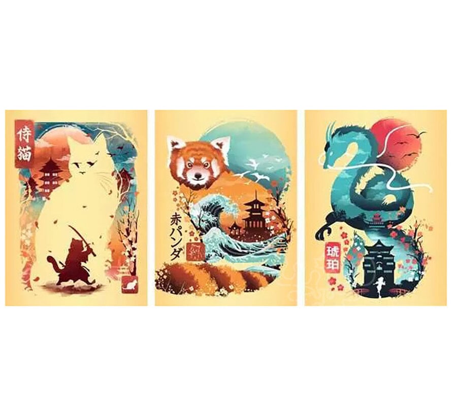 Ravensburger Ukiyo-E Cat, Red Panda & Dragon Mini Puzzle 3 x 100pcs with Easel