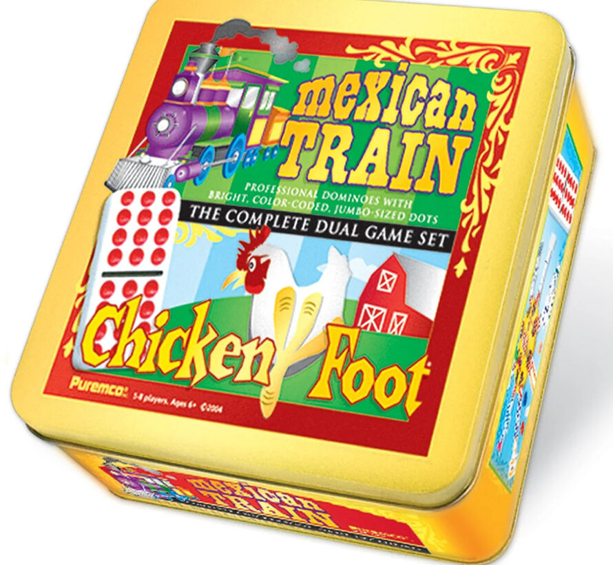 FINAL SALE Mexican Train  & Chicken Foot Double 12 Colored Dominoes