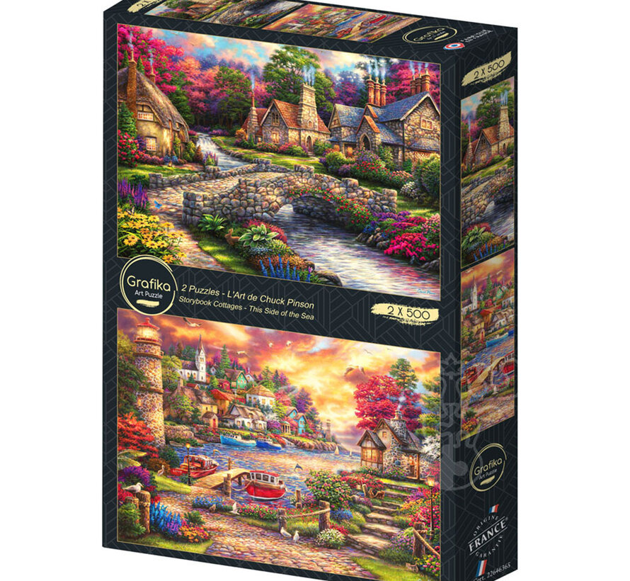 Grafika The Art of Chuck Pinson: Storybook Cottages - This Side of the Sea Puzzle 2 x 500pcs