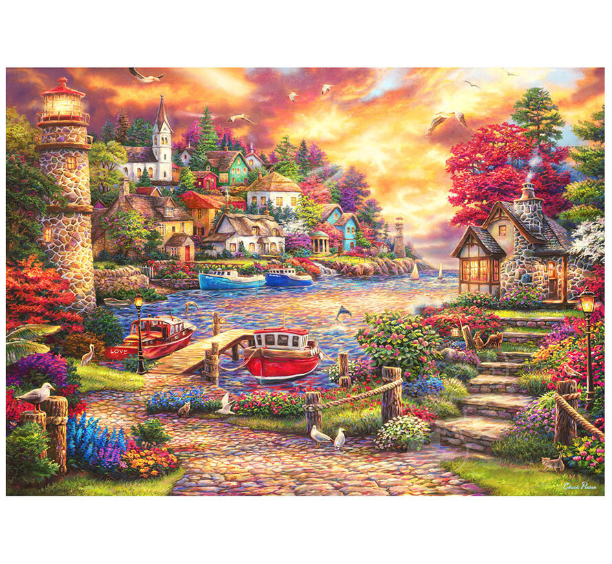 Grafika The Art of Chuck Pinson: Storybook Cottages - This Side of the Sea Puzzle 2 x 500pcs