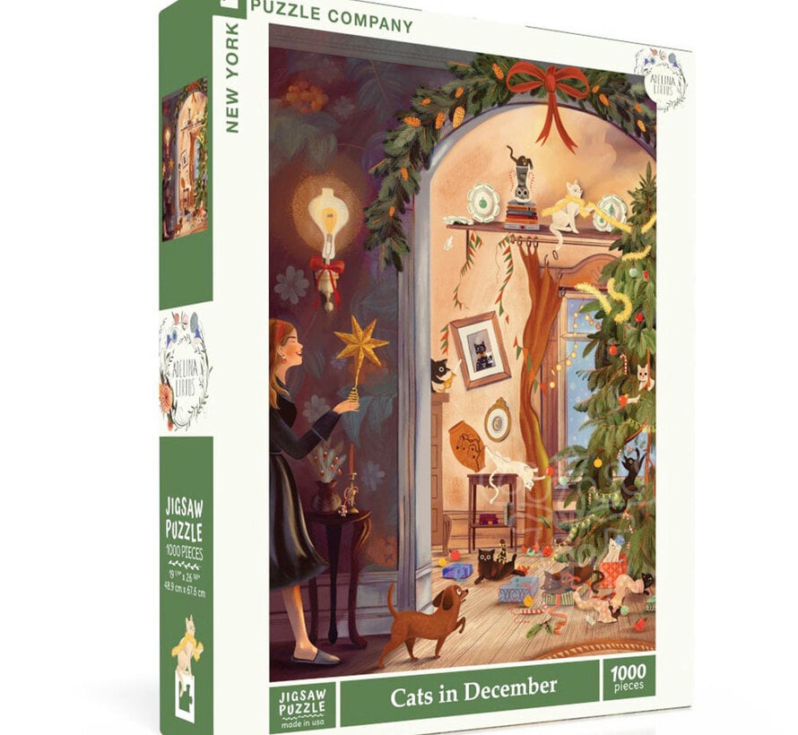 New York Puzzle Co. The New Yorker: Cats in December Puzzle 1000pcs