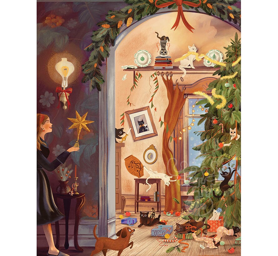New York Puzzle Co. The New Yorker: Cats in December Puzzle 1000pcs