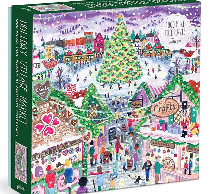 Galison Michael Storrings Holiday Village Market Foil Puzzle 1000pcs