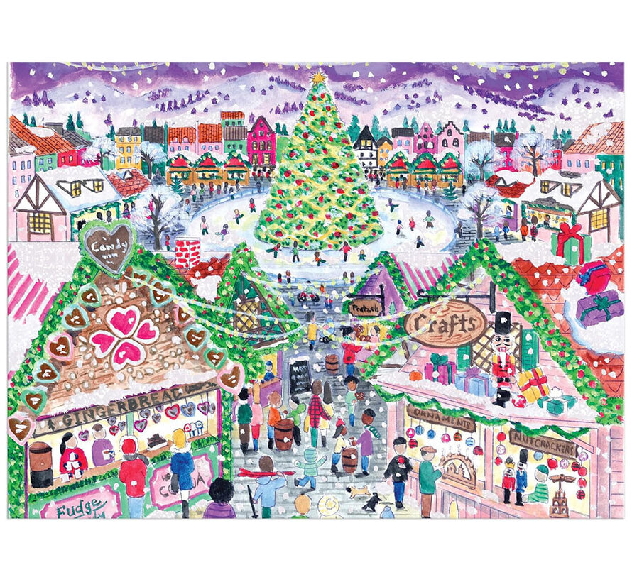 Galison Michael Storrings Holiday Village Market Foil Puzzle 1000pcs