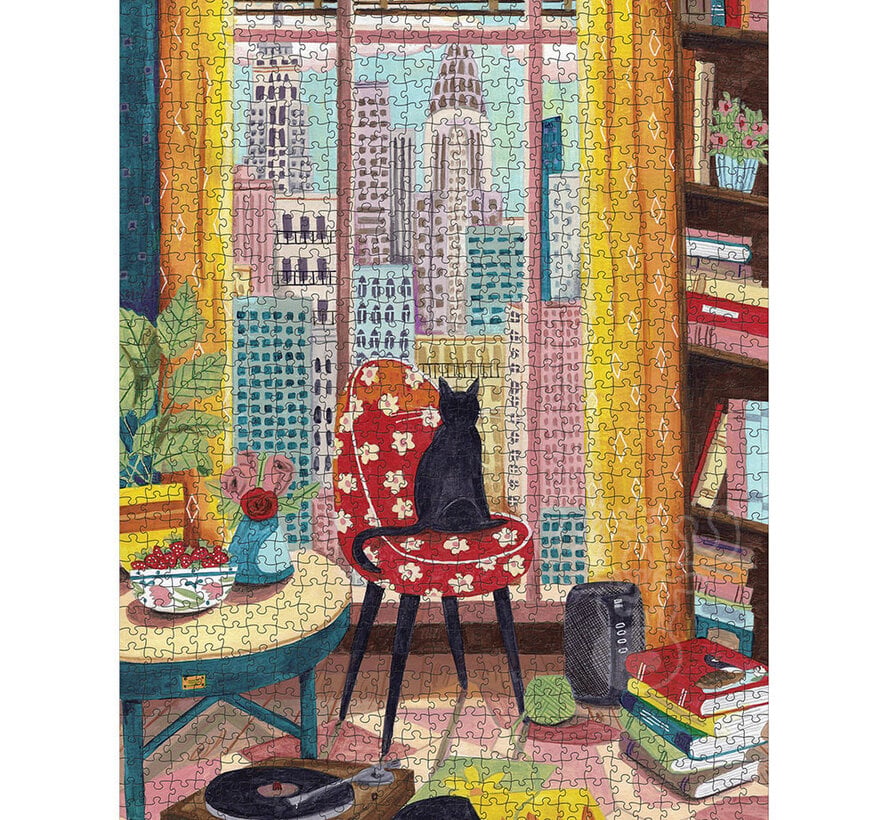 Pomegranate Bonne Müller, Caroline: Black Cat in New York Window Puzzle 1000pcs