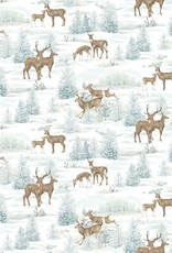 Northcott Frosted Woodland Light Blue Deer All Over -Flannel