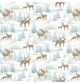 Northcott Frosted Woodland Light Blue Deer All Over -Flannel