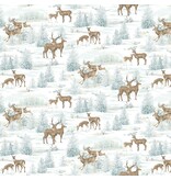 Northcott Frosted Woodland Light Blue Deer All Over -Flannel