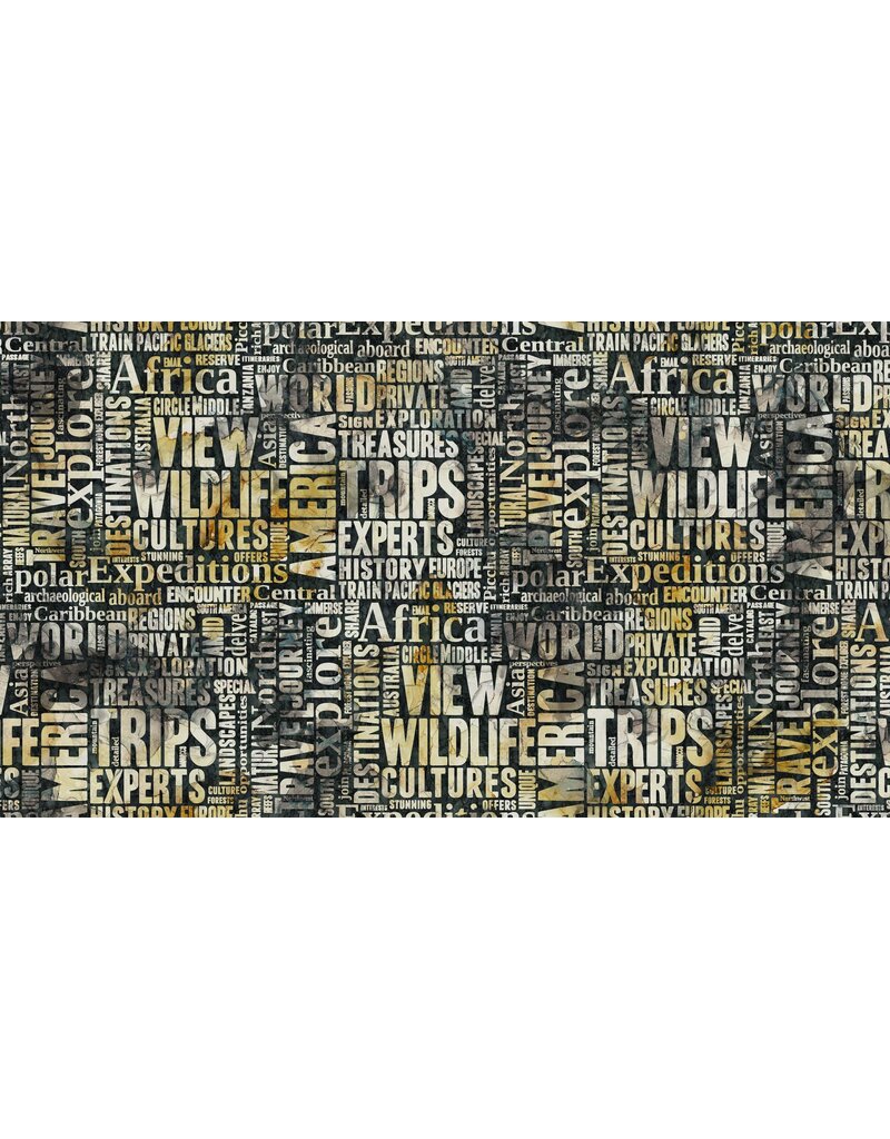 Northcott Journey Charcoal Multi Large Script - DP23894-98